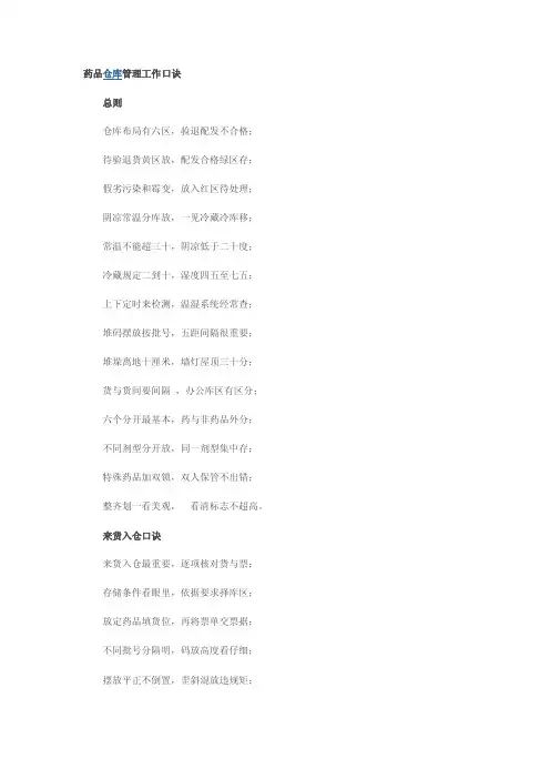 药品仓库管理工作口诀