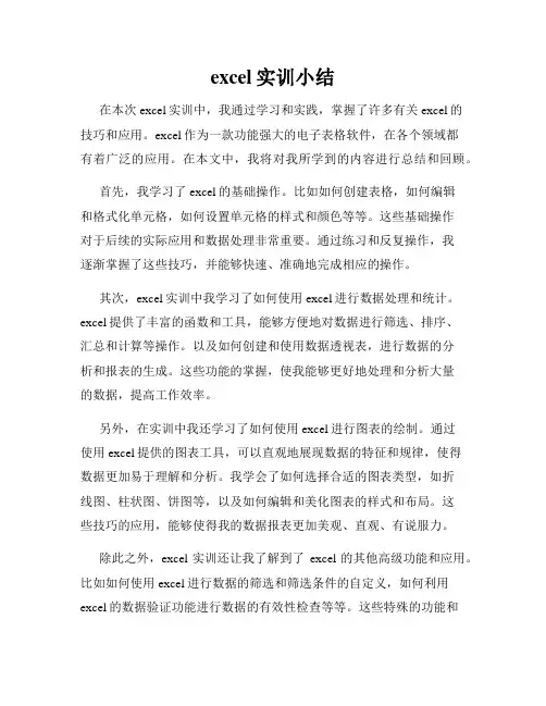 excel实训小结