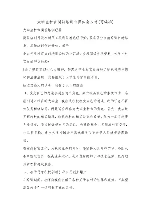 大学生村官岗前培训心得体会5篇(可编辑).doc