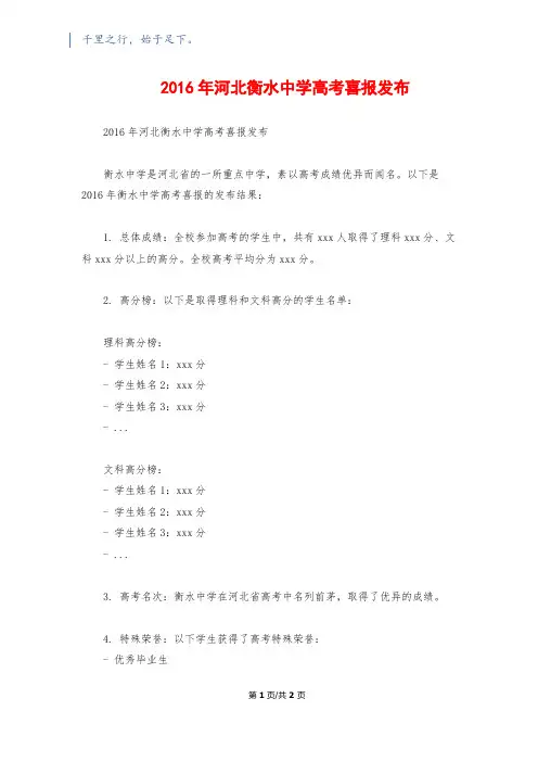 2016年河北衡水中学高考喜报发布