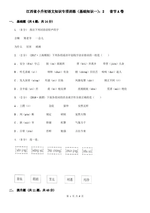 江西省小升初语文知识专项训练(基础知识一)：2   音节A卷