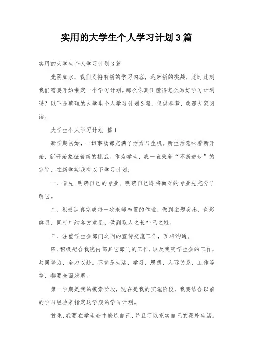 实用的大学生个人学习计划3篇