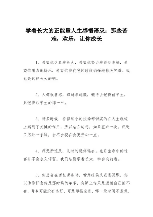 学着长大的正能量人生感悟语录：那些苦难,欢乐,让你成长
