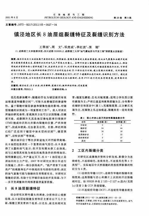 镇泾地区长8油层组裂缝特征及裂缝识别方法