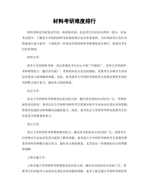 材料考研难度排行