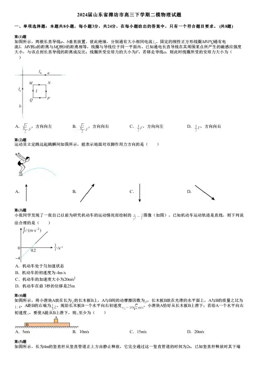 2024届山东省潍坊市高三下学期二模物理试题