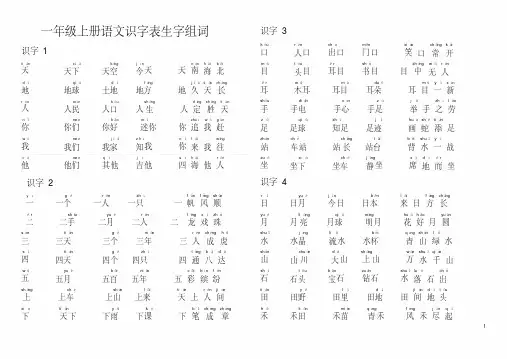 【精品】一年级上册语文识字表-组词