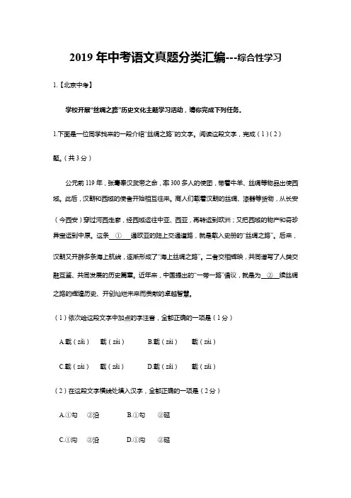 2019年中考语文真题分类汇编---综合性学习