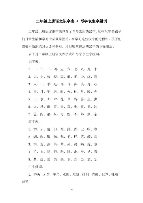 二年级上册语文识字表 + 写字表生字组词 2