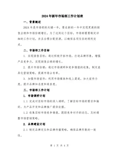 2024年新年市场部工作计划表