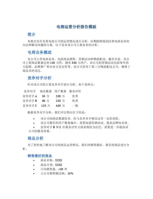 电商运营分析报告模板