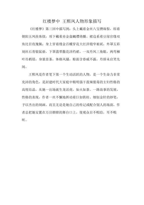 红楼梦中 王熙凤人物形象描写
