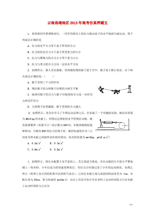 云南省曲靖地区2013年高考物理 仿真押题五
