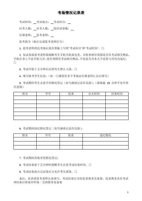 考场情况记录表