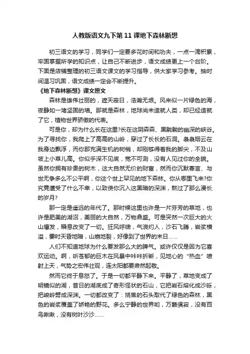 人教版语文九下第11课地下森林断想
