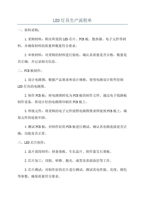 LED灯具生产流程单