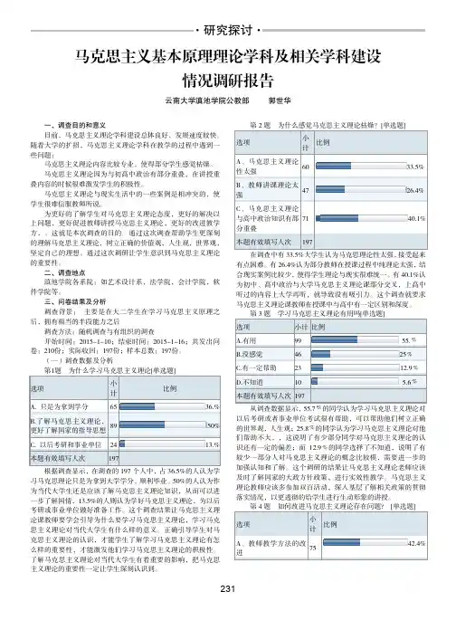 马克思主义基本原理理论学科及相关学科建设情况调研报告
