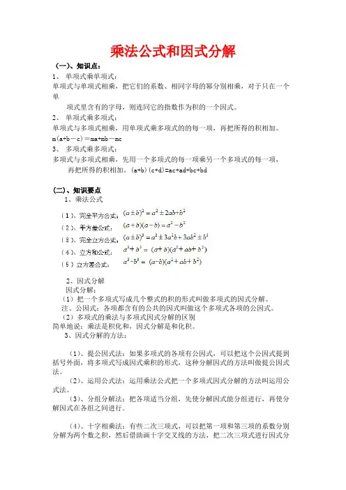 (完整版)乘法公式和因式分解知识点