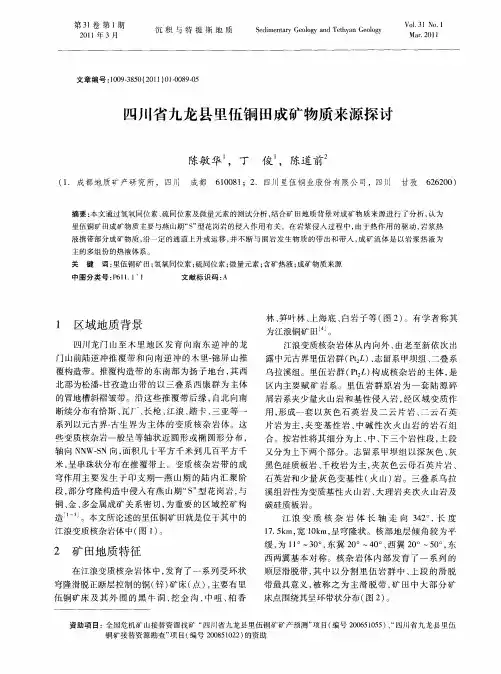 四川省九龙县里伍铜田成矿物质来源探讨