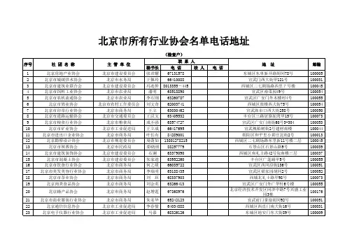 北京市所有行业协会名单电话