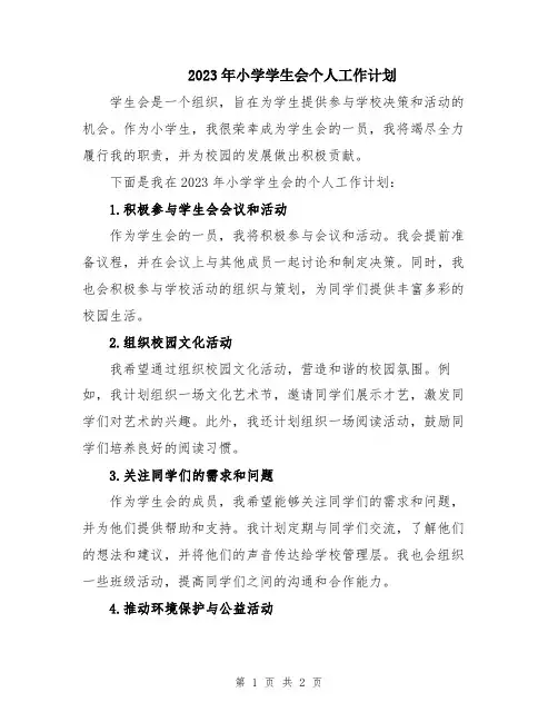 2023年小学学生会个人工作计划