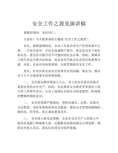 安全工作之我见演讲稿