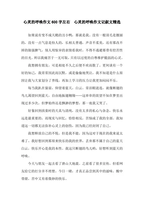 心灵的呼唤作文600字左右  心灵的呼唤作文记叙文精选
