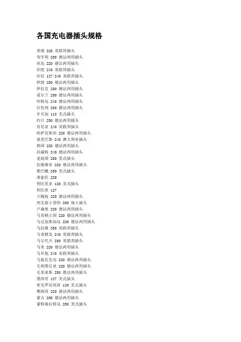 各国充电器插头规格