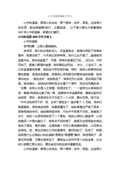 心中的温暖600字作文_中考作文_