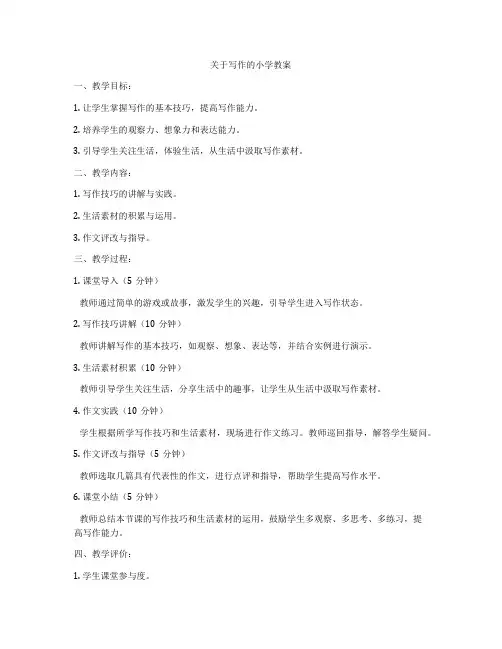 关于写作的小学教案