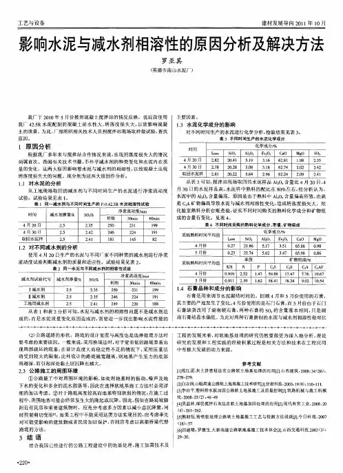 影响水泥与减水剂相溶性的原因分析及解决方法