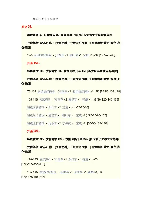 炼金1-450升级攻略