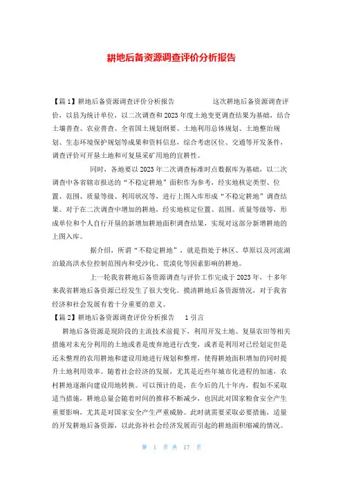 耕地后备资源调查评价分析报告