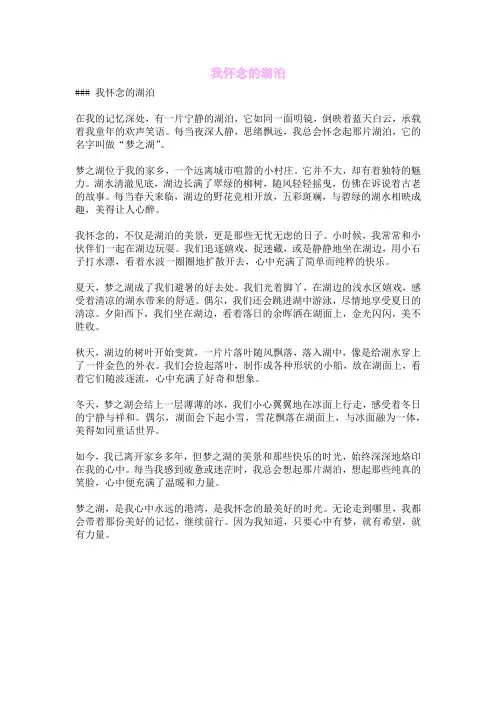我怀念的湖泊