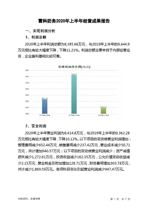 雷科防务2020年上半年经营成果报告