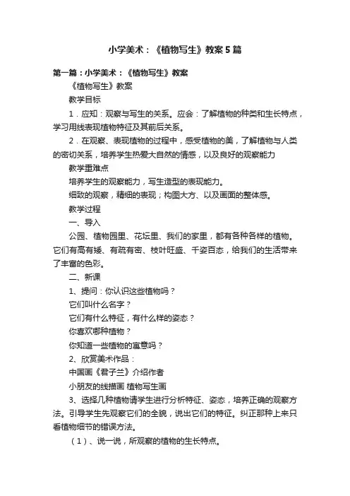 小学美术：《植物写生》教案5篇