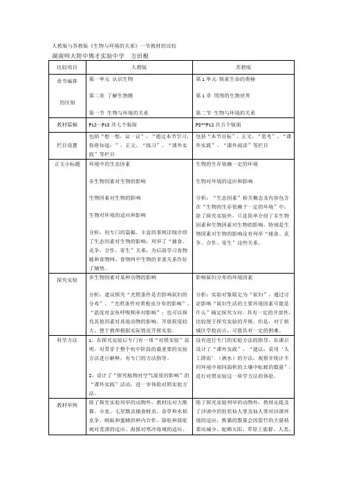 人教版与苏教版教材的区别