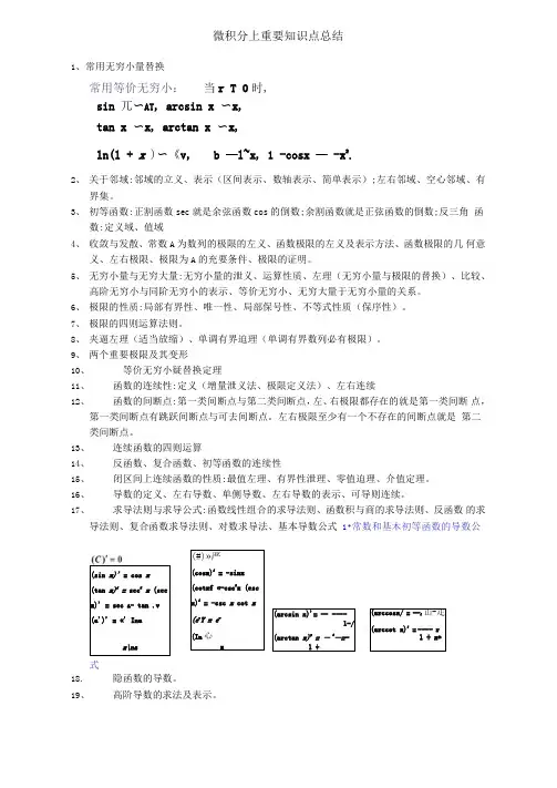 微积分上重要知识点总结