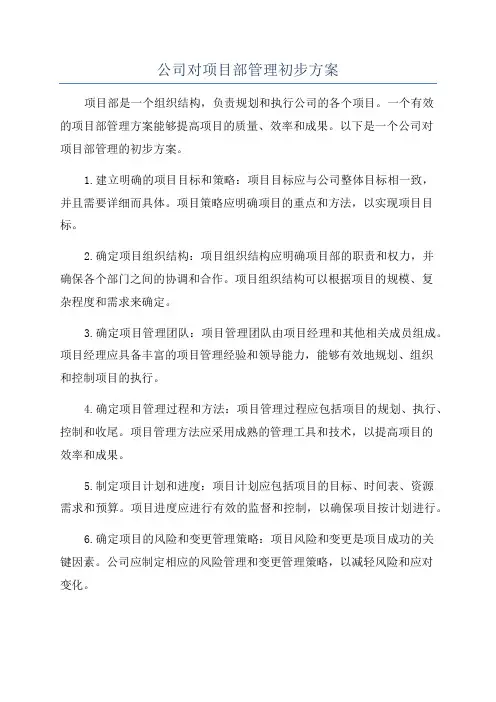 公司对项目部管理初步方案