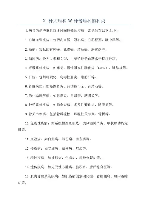 21种大病和36种慢病种的种类