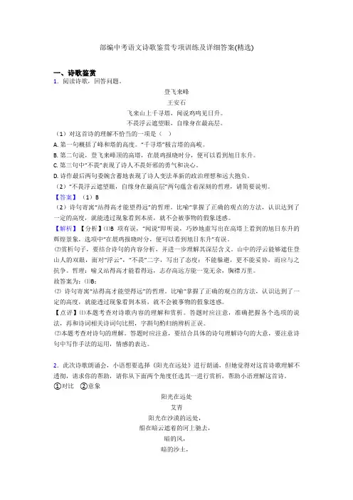 部编中考语文诗歌鉴赏专项训练及详细答案(精选)