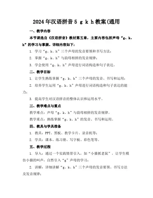 2024年汉语拼音5 g k h教案(通用