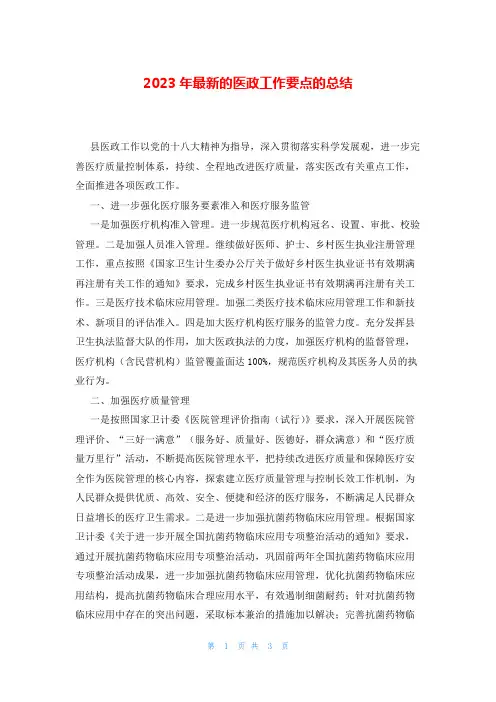2023年最新的医政工作要点的总结