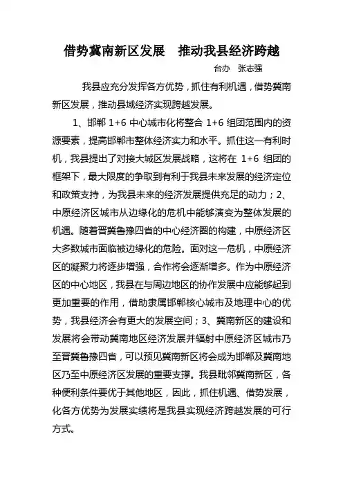 借势冀南新区发展  推动我县经济跨越