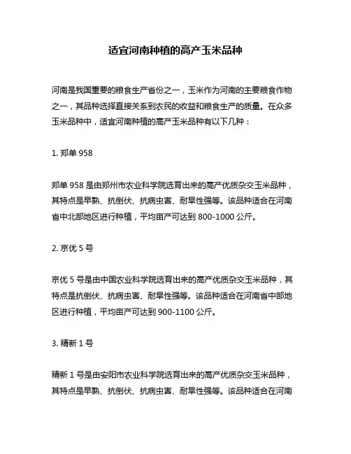 适宜河南种植的高产玉米品种
