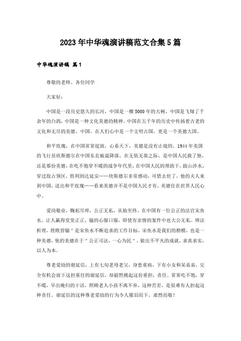 2023年中华魂演讲稿范文合集5篇_1