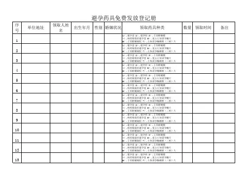 避孕药具免费发放登记册