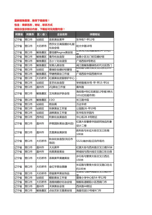 新版辽宁省营口市彩妆企业公司商家户名录单联系方式地址大全38家
