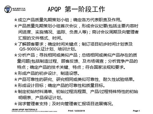 APQP各阶段工作