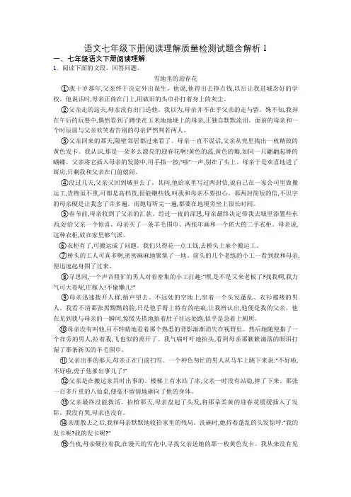 语文七年级下册阅读理解质量检测试题含解析1